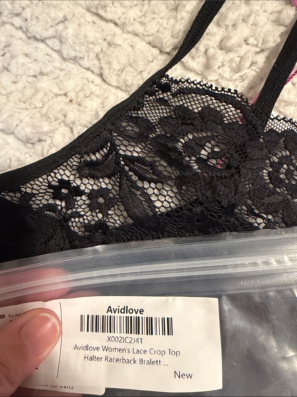 Women's Black Lace Cropped Bralette Tank - Delicate Floral Overlay - Picture 6 of 8